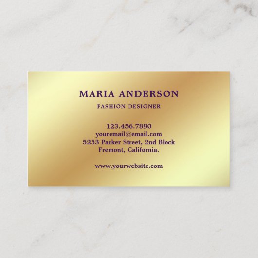 シックエレガントパープルゴールドフォイルシャイニーピーコック 名刺 (裏面)