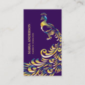 シックエレガントパープルゴールドフォイルシャイニーピーコック 名刺 (正面)