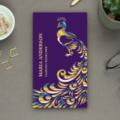 シックエレガントパープルゴールドフォイルシャイニーピーコック 名刺