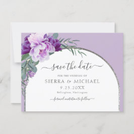 シックエレガントパープルフローラシルバーア結婚ーチ セーブザデート