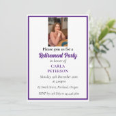 シックエレガントパープルロイヤルリタイアメントパーティー写真 招待状 (スタンド正面)