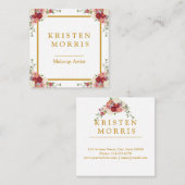 シックエレガントピガーリーンクフローラ金ゴールドフレームパーソナル スクエア名刺 (正面/裏面)