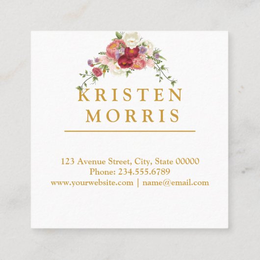 シックエレガントピガーリーンクフローラ金ゴールドフレームパーソナル スクエア名刺 (裏面)