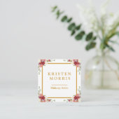 シックエレガントピガーリーンクフローラ金ゴールドフレームパーソナル スクエア名刺 (スタンド正面)