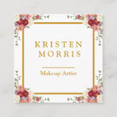 シックエレガントピガーリーンクフローラ金ゴールドフレームパーソナル スクエア名刺 (正面)