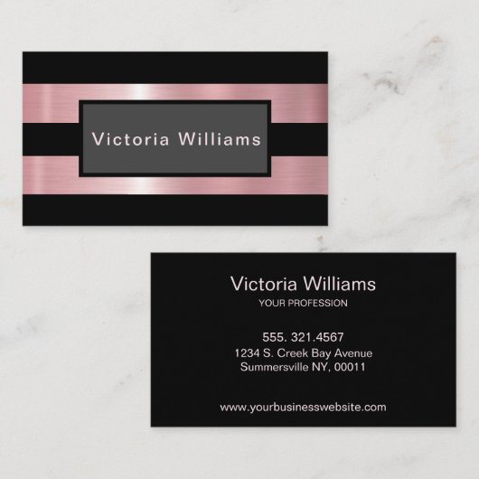 シックエレガントピンクとブラックのきらめく箔 名刺 (正面/裏面)
