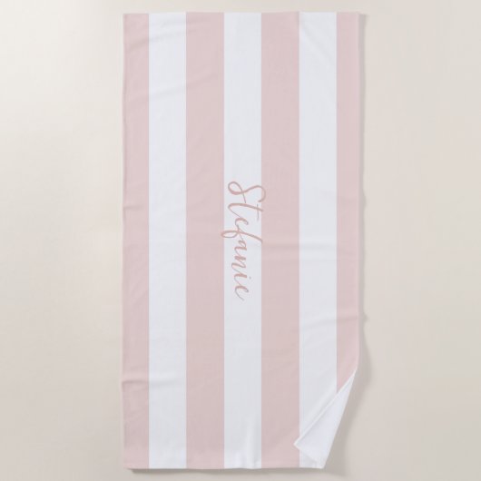 シックエレガントピンクのストライプブライダルシャワープレゼント ビーチタオル (正面)