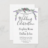 シックエレガントピンクのローズラベンダーユーカリ結婚ス 招待状 (正面/裏面)