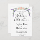 シックエレガントピンクのローズラベンダーユーカリ結婚ス 招待状 (正面/裏面)