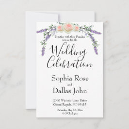 シックエレガントピンクのローズラベンダーユーカリ結婚ス 招待状