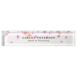 シックエレガントピンクの花 デスクネームプレート