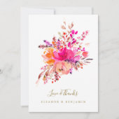 シックエレガントピンクウォーターフローラ結婚の写真 サンキューカード (正面)