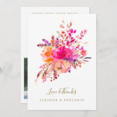 シックエレガントピンクウォーターフローラ結婚の写真 サンキューカード (正面/裏面)