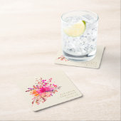 シックエレガントピンクウォーターフローラ結婚ズカスタム スクエアペーパーコースター (インサイチュ)