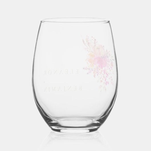 シックエレガントピンクウォーターフローラ結婚ズカスタム ステムなしワイングラス (裏面)