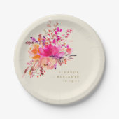 シックエレガントピンクウォーターフローラ結婚ズカスタム ペーパープレート (正面)