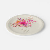 シックエレガントピンクウォーターフローラ結婚ズカスタム ペーパープレート (アングル)