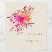 シックエレガントピンクウォーターフローラ結婚ズカスタム ワインラベル (シングルラベル)