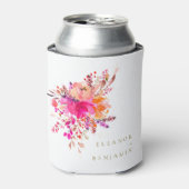 シックエレガントピンクウォーターフローラ結婚ズカスタム 缶クーラー (缶正面)