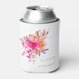 シックエレガントピンクウォーターフローラ結婚ズカスタム 缶クーラー