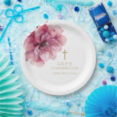 シックエレガントピンクウォーター色フローラ確認 ペーパープレート (パーティー)