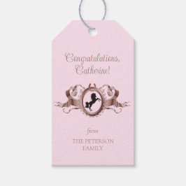 シックエレガントピンクエクエストランリボンクレスト名 ギフトタグ