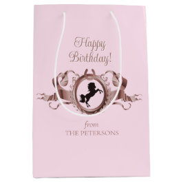 シックエレガントピンクエクエストランリボンクレスト名 ミディアムペーパーバッグ