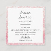 シックエレガントピンクグリッターグラムメイクアップアーティストホワイト スクエア名刺 (裏面)