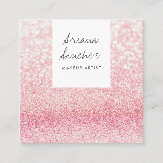 シックエレガントピンクグリッターグラムメイクアップアーティストホワイト スクエア名刺 (正面)