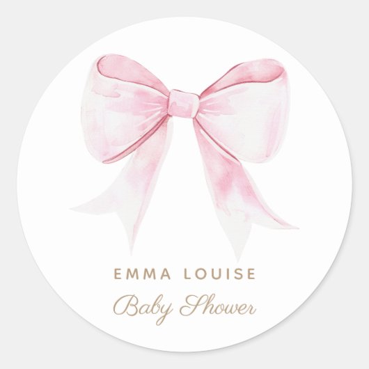 シックエレガントピンクコケット弓ベビーシャワーガール ラウンドシール (正面)