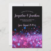 シックエレガントピンクパープルブラックグリッター結婚ズ 招待状 (正面)