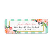 シックエレガントピンクフラワーズミントグリーンストライプ ラベル (正面)
