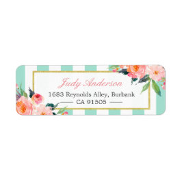 シックエレガントピンクフラワーズミントグリーンストライプ ラベル