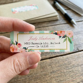 シックエレガントピンクフラワーズミントグリーンストライプ ラベル