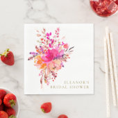 シックエレガントピンクフローラブライダルシャワーカスタム スタンダードランチョンナプキン (インサイチュ)