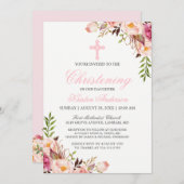 シックエレガントピンクフローラ《キリスト教》洗礼式や命名式バプテスマ 招待状 (正面/裏面)