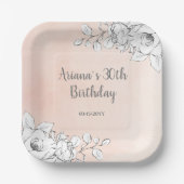 シックエレガントピンクホワイトフローラ ペーパープレート (正面)