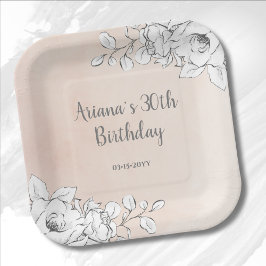 シックエレガントピンクホワイトフローラ ペーパープレート