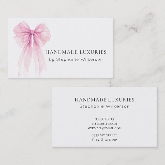 シックエレガントピンクボウビジネスカード 名刺 (正面/裏面)