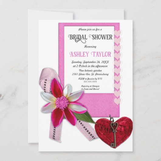 シックエレガントピンクロフォーマルマンブライダルシャワー 招待状 (正面)