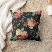 シックエレガントピンクローズフローラオンブラック クッション (ブランケット)