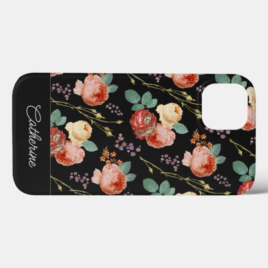 シックエレガントピンクローズフローラオンブラック Case-Mate iPhoneケース (裏面 (横))