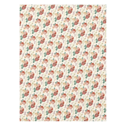 シックエレガントピンクローズフローラオンベージュ テーブルクロス (正面)