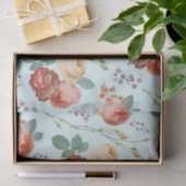 シックエレガントピンクローズフローラオンライトブルー 薄葉紙 (ギフト)