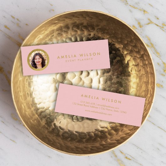 シックエレガントピンクローズ&金ゴールドフェイクプロフィール写真 スキニー名刺