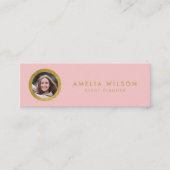 シックエレガントピンクローズ&金ゴールドフェイクプロフィール写真 スキニー名刺 (正面)