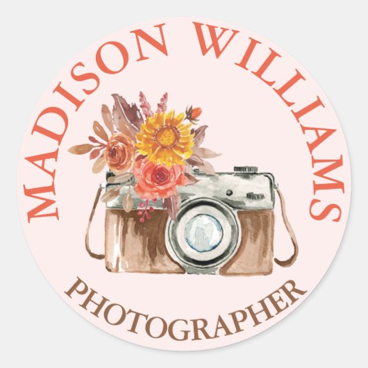 シックエレガントピンクヴィンテージカメラフォトグラファー ラウンドシール (正面)