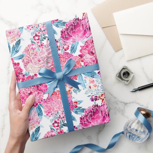 シックエレガントピンク花柄ギフト ラッピングペーパー (ギフト)