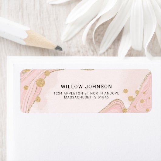 シックエレガントピンク金ゴールドグリッター大理石アゲートアドレス ラベル (インサイチュ)