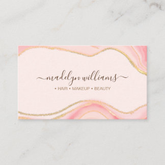 シックエレガントピンク金ゴールドグリッター大理石瑪瑙スクリプト 名刺